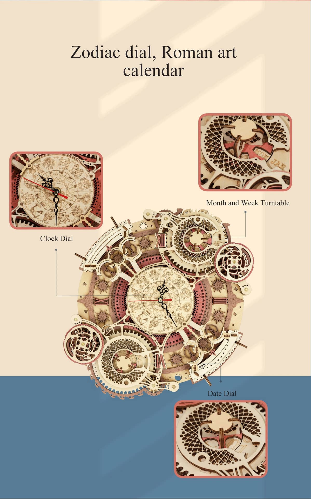 Robotime 3D Zodiac Clock Wooden Model Building