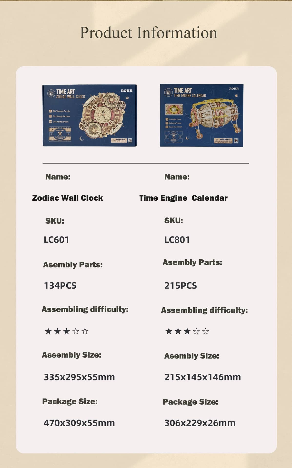 Robotime 3D Zodiac Clock Wooden Model Building
