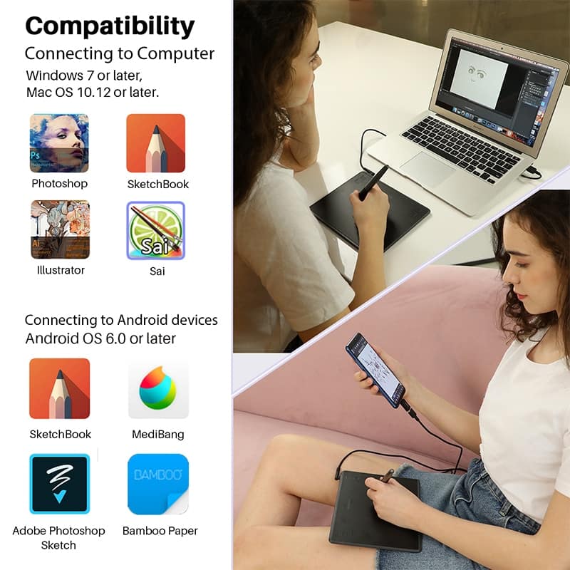 HUION HS64 Graphics Drawing Digital Tablets for Android, Mac & Windows