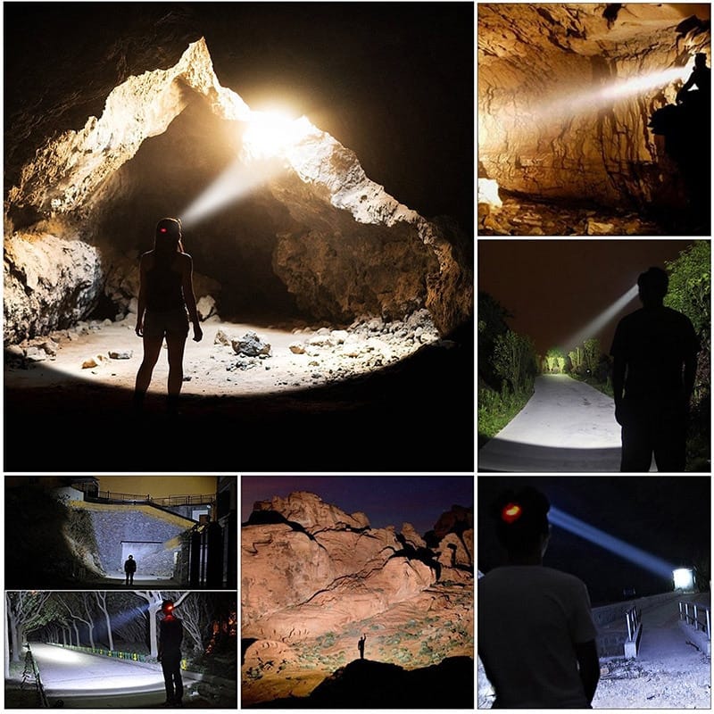 T20 LED Headlamp T6 COB with 8 Modes and 6000 Lumens, Zoomable and Waterproof for Outdoor