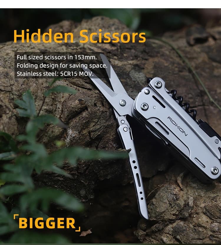 ROXON S801S 16-in-1 Multitool -Pocket knife, scissors, wire cutter, screwdriver, Bits Group, EDC tool, for Outdoor