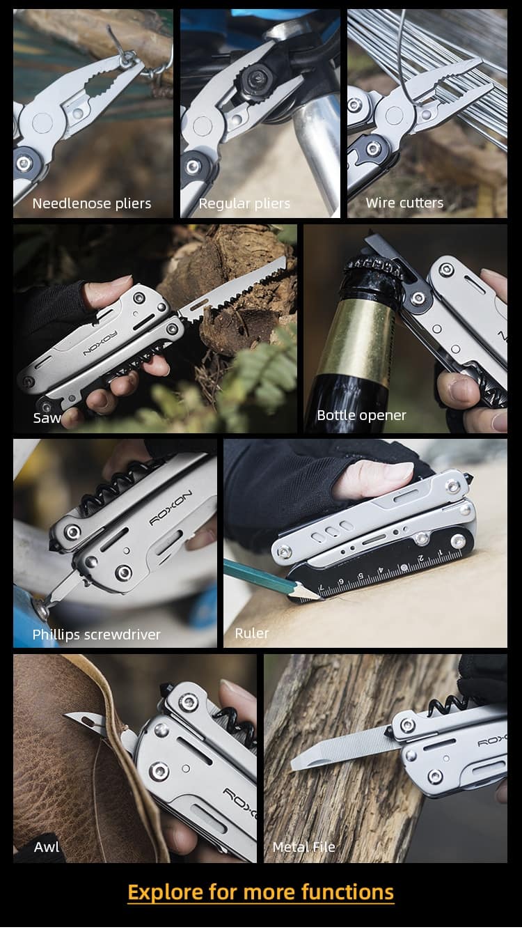 ROXON S801S 16-in-1 Multitool -Pocket knife, scissors, wire cutter, screwdriver, Bits Group, EDC tool, for Outdoor