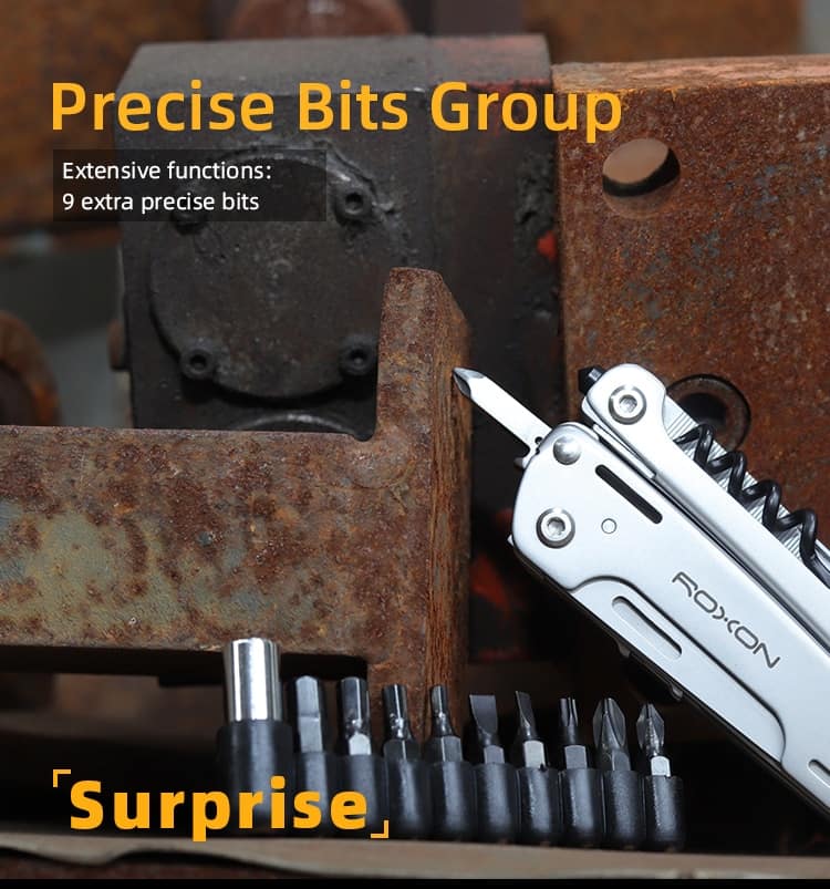 ROXON S801S 16-in-1 Multitool -Pocket knife, scissors, wire cutter, screwdriver, Bits Group, EDC tool, for Outdoor