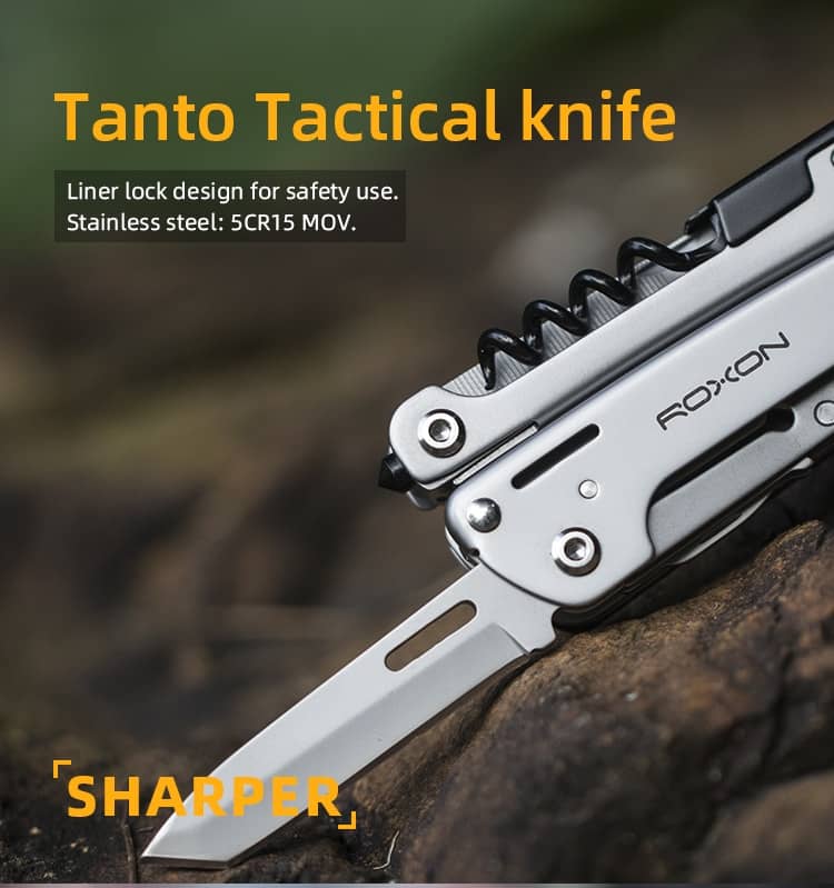 ROXON S801S 16-in-1 Multitool -Pocket knife, scissors, wire cutter, screwdriver, Bits Group, EDC tool, for Outdoor