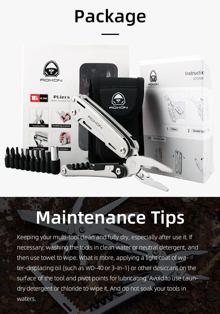 ROXON S801S 16-in-1 Multitool -Pocket knife, scissors, wire cutter, screwdriver, Bits Group, EDC tool, for Outdoor