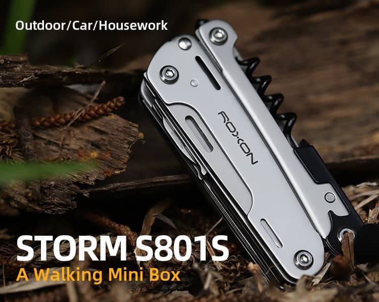 ROXON S801S 16-in-1 Multitool -Pocket knife, scissors, wire cutter, screwdriver, Bits Group, EDC tool, for Outdoor