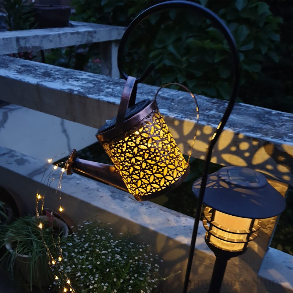 Solar Watering Can with LED String Lights
