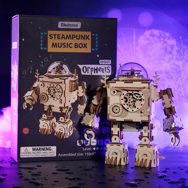 Robotime Rotatable Wooden DIY Steampunk Robot