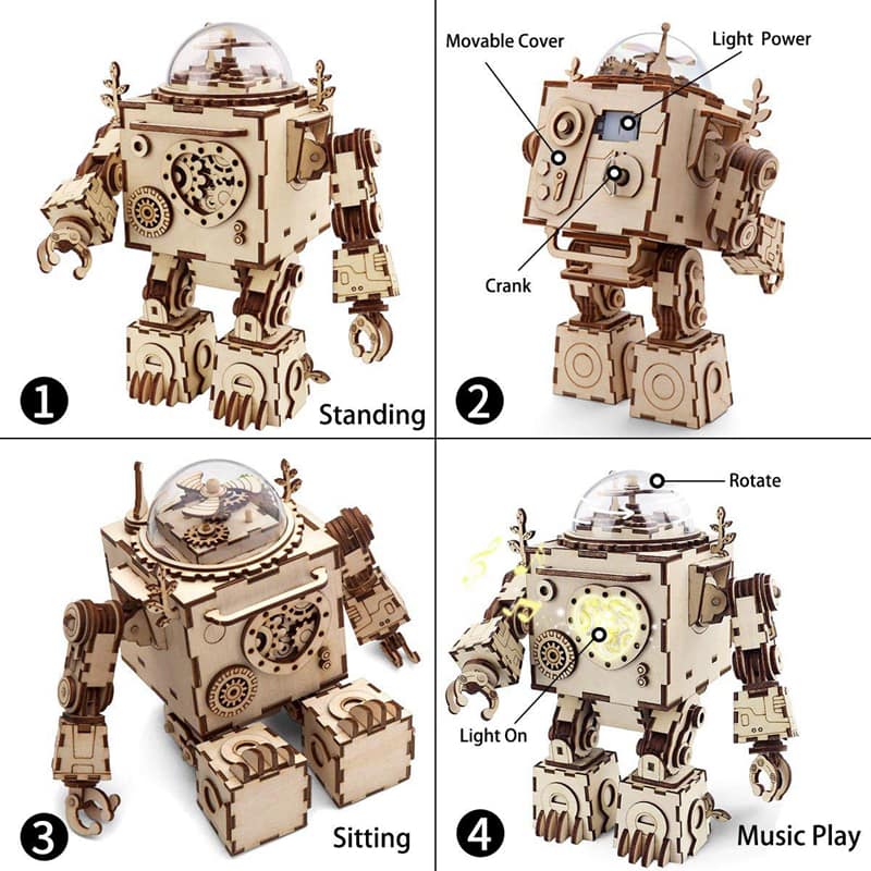 Robotime Rotatable Wooden DIY Steampunk Robot