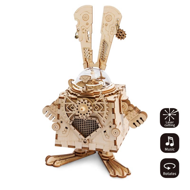 Robotime Rotatable Wooden DIY Steampunk Robot