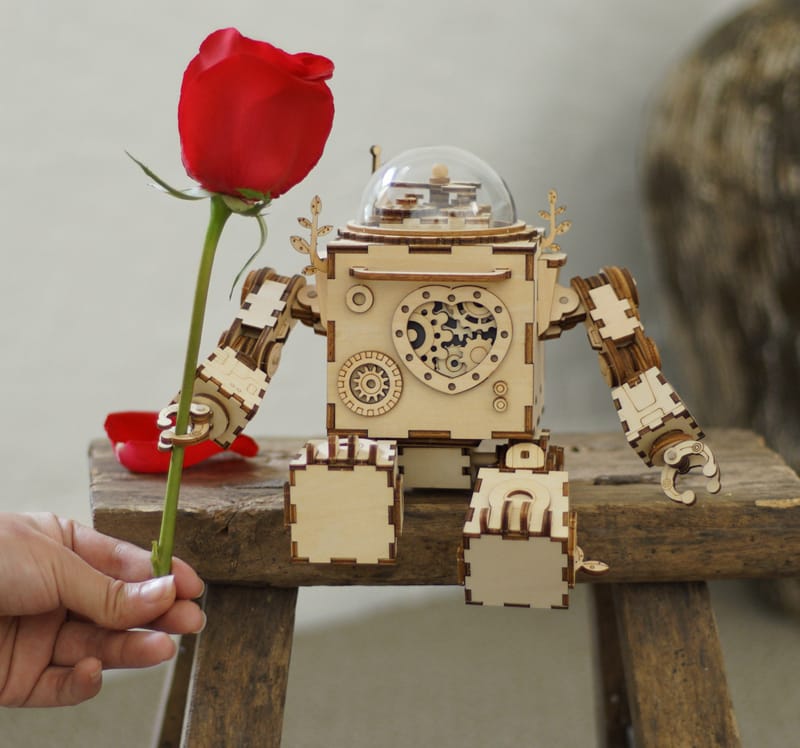 Robotime Rotatable Wooden DIY Steampunk Robot