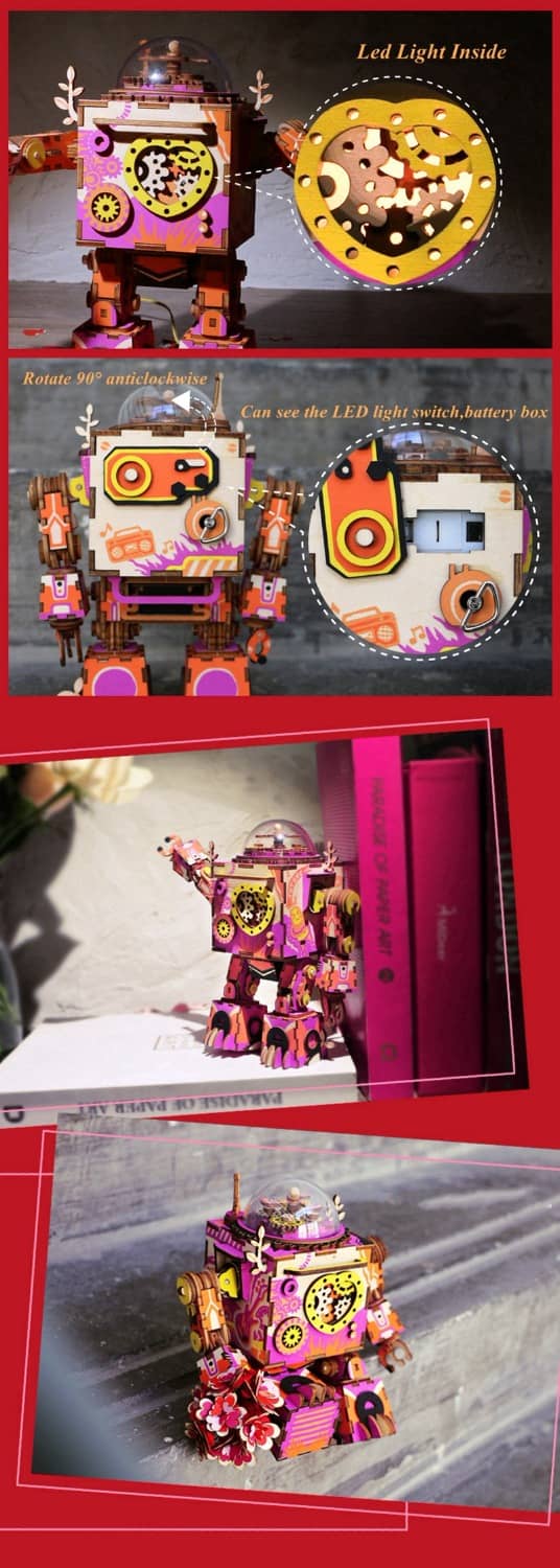 Robotime Rotatable Wooden DIY Steampunk Robot